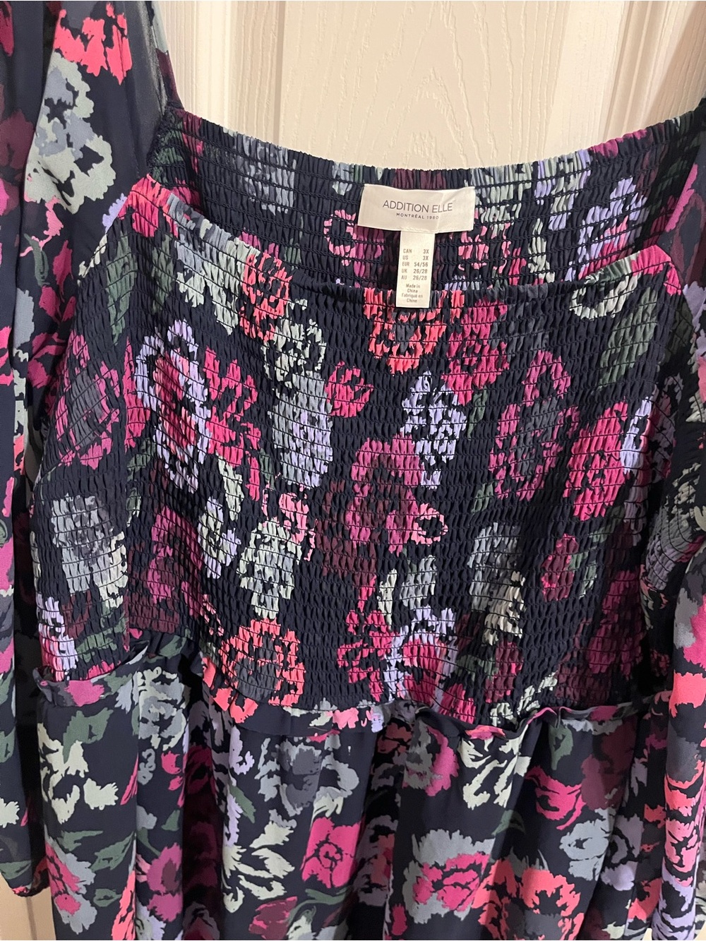 Addition Elle 3X Floral Smocked Midi Dress Long Sleeve - Picture 3 of 10